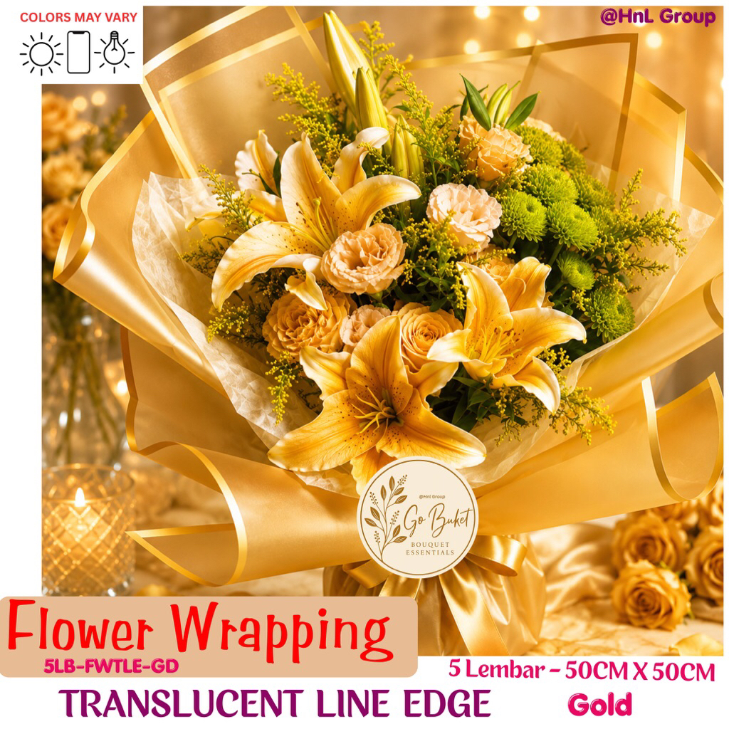 ( 5 Lembar ) TRANSLUCENT LINE EDGE - FLOWER WRAPPING PAPER CELLOPHANE EDGE MATTE TRANSLUCENT