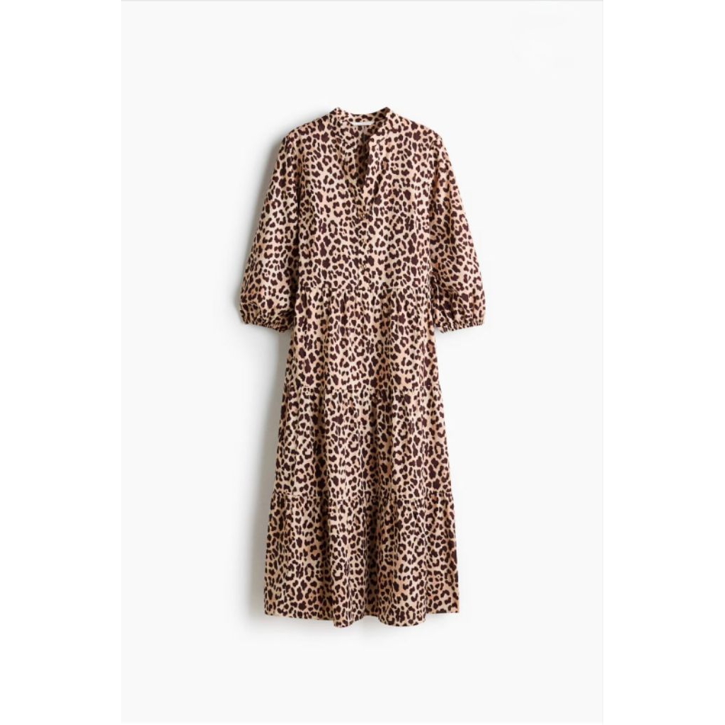 HM TIERED MIDI DRESS LEOPARD