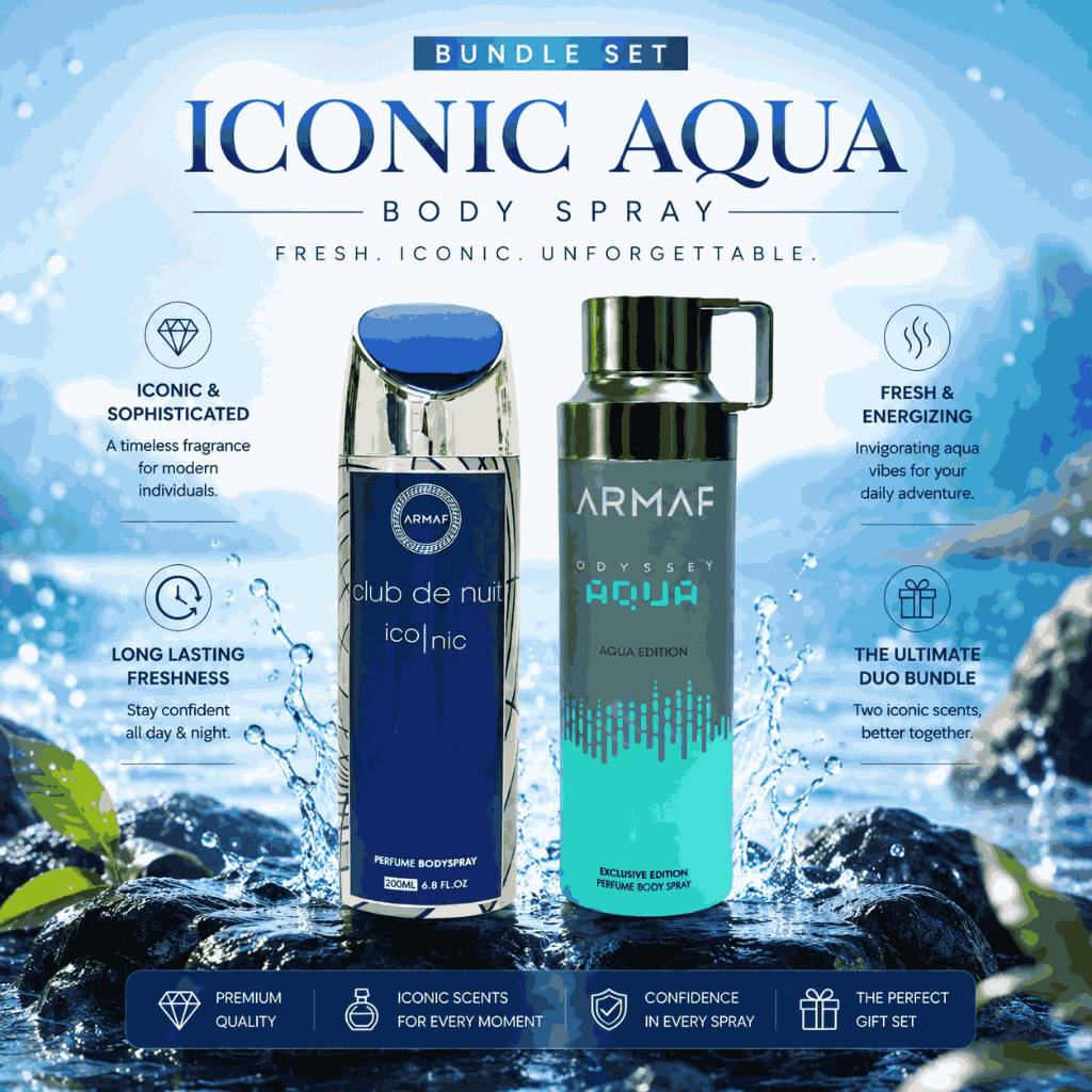 Armaf Iconic & Odyssey Aqua Duo Bundle Body Spray 200ml | Parfum Pria | Fresh Maskulin | Dupe BDC & 