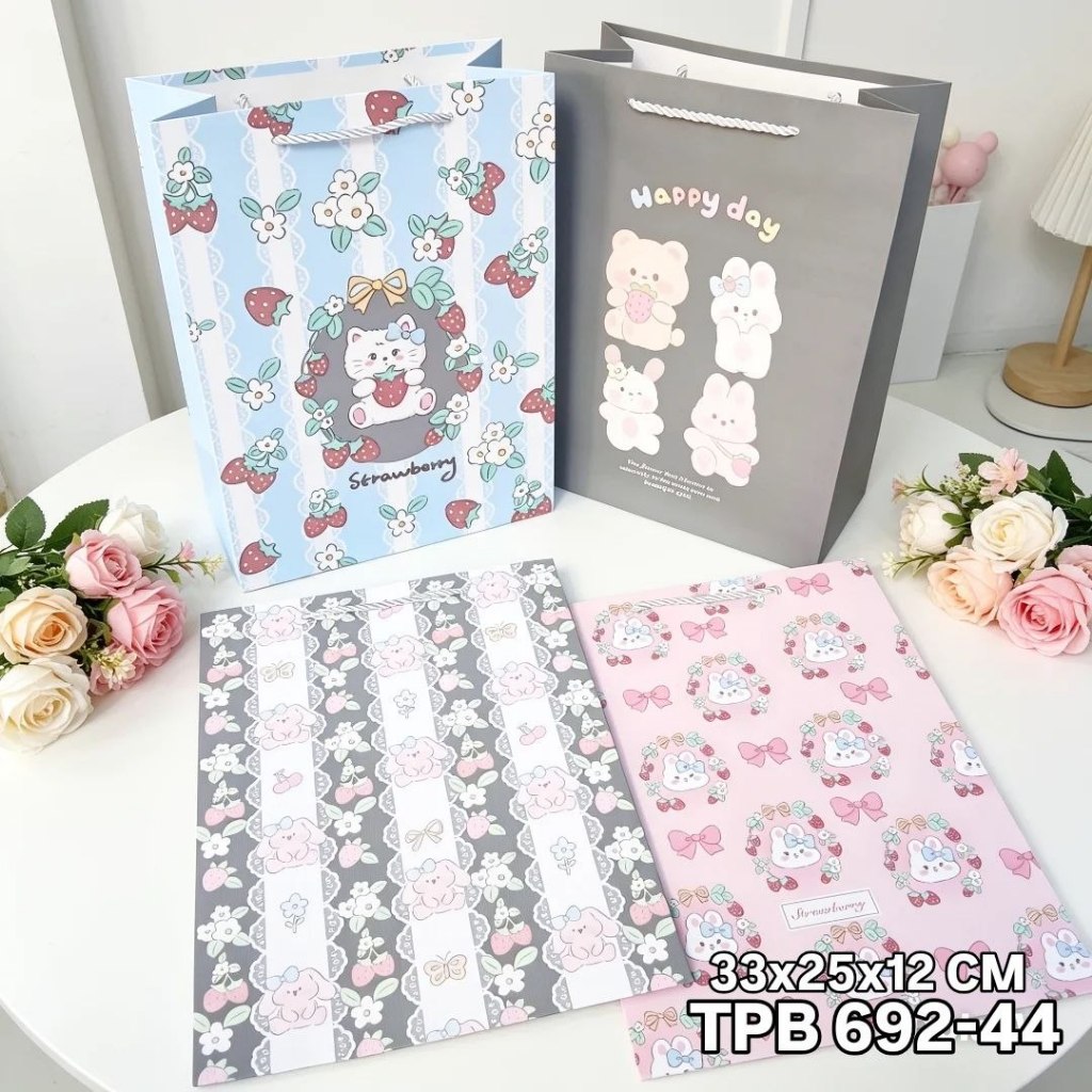 TPB 692-44 - ISI 12 TAS PAPERBAG PORTRAIT LARGE UK 33X25X12 CM MOTIF CUTE ANIMAL WARNA MIX