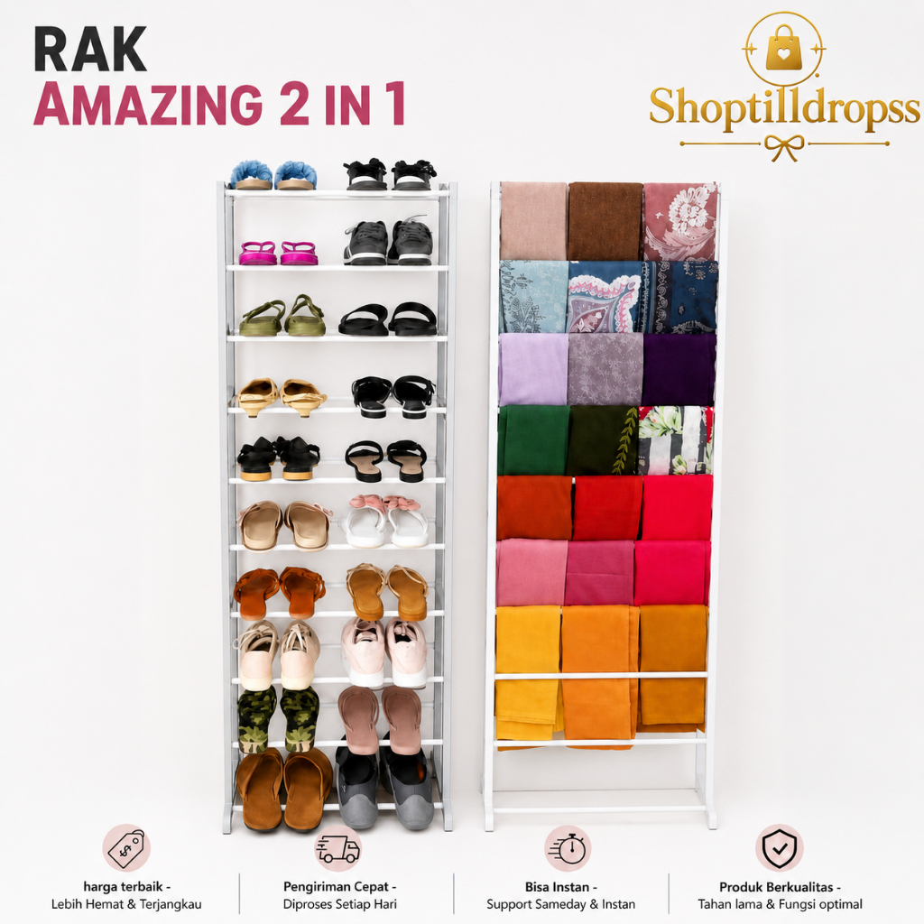 RAK AMAZING 9&10 TINGKAT RAK GANTUNG HIJAB BAJU SENDAL SEPATU HELM MOTOR GANTUNGAN SERBAGUNA