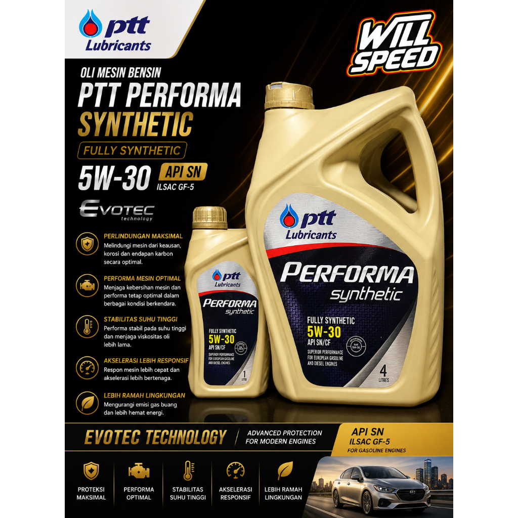 OLI MESIN BENSIN PTT PERFORMA SYNTHETIC 5W-30 API SN