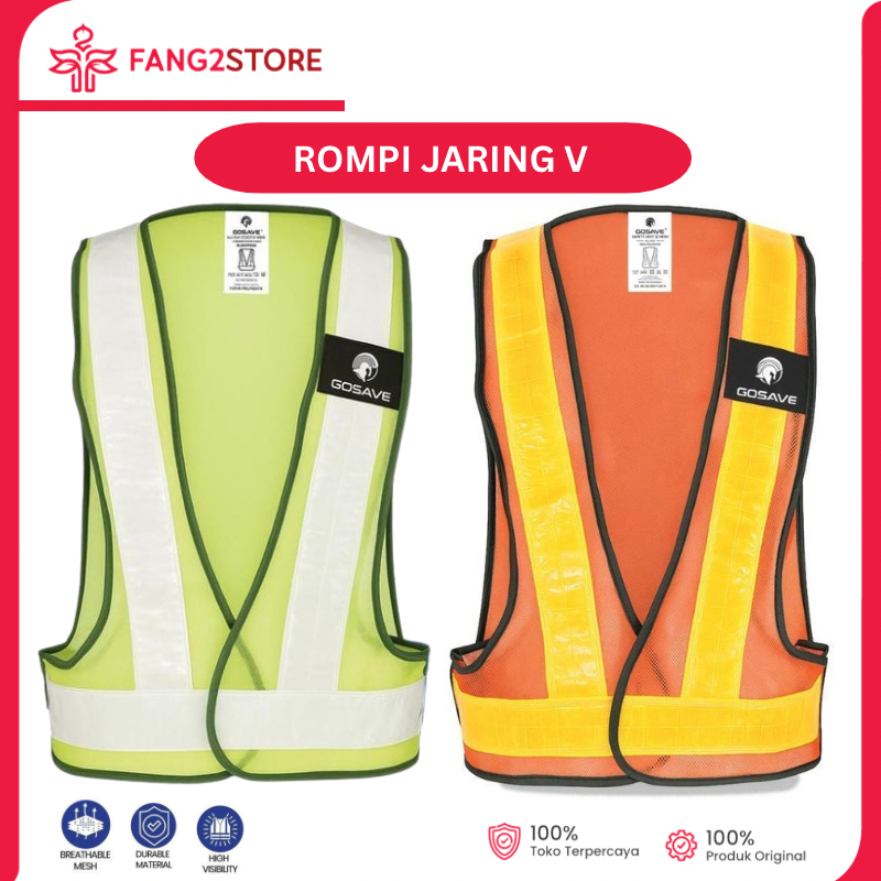 GOSAVE Rompi Safety Vest Jaring V Line Rompi Kerja Proyek Scotlight Nyaman Bahan Polyester Reflektif