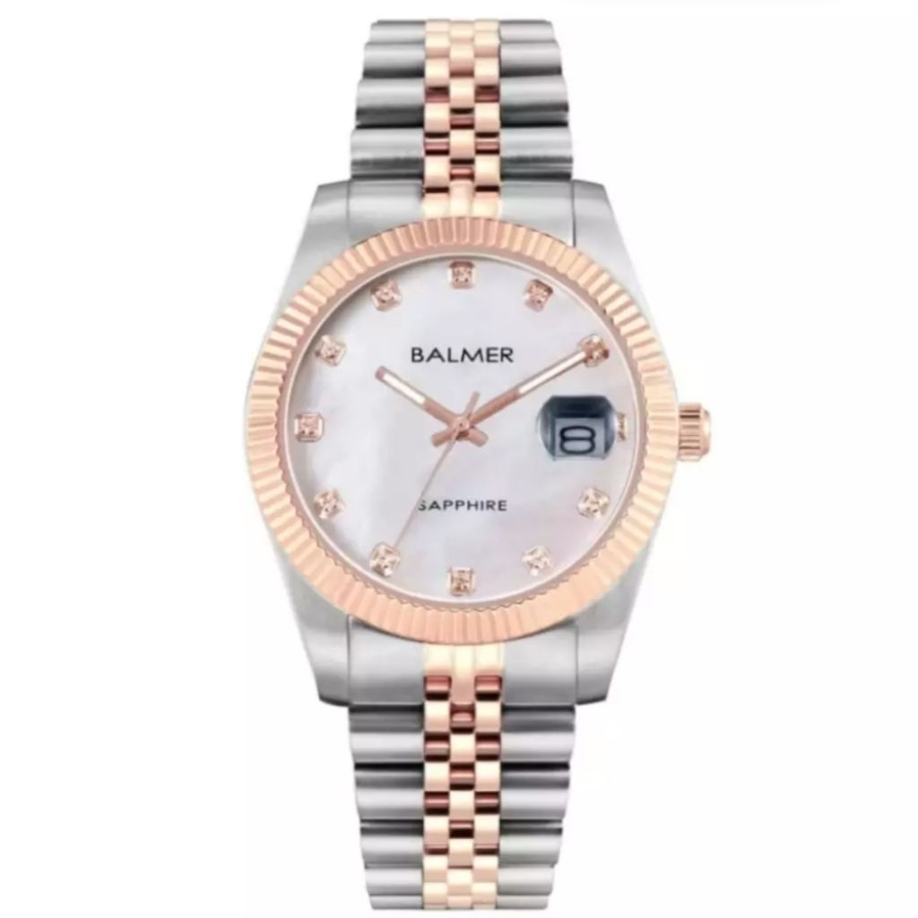 Jam Tangan Balmer 8172 Rantai Silver Kombinasi Rosegold Dasar Putih Cewek