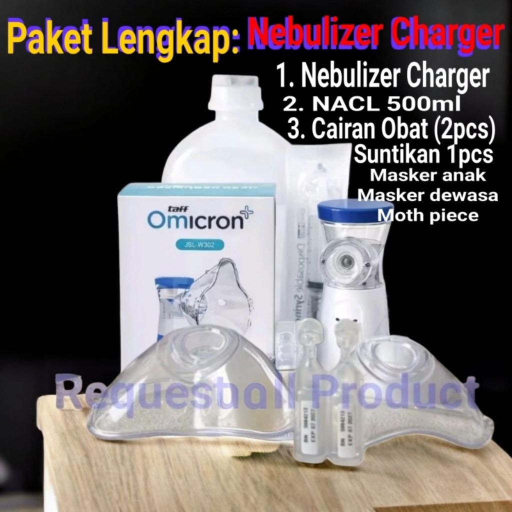 Nebulizer Charger Paket Lengkap Nacl 500ml Cairan Obat 2pcs Alat Bantu Pernapasan Portable Uap Taff 