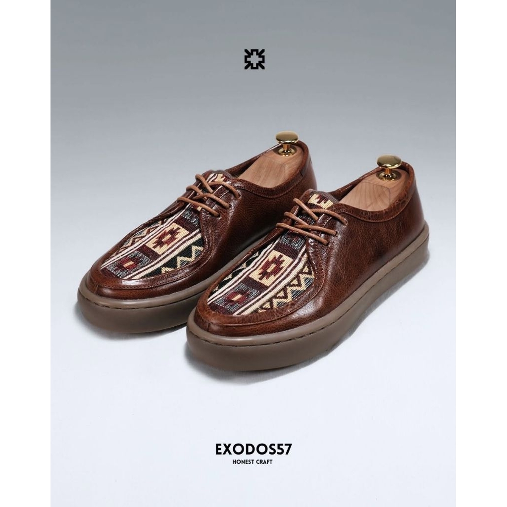 EXODOS57 | Sepatu Kulit Sneakers - NEW TALUPA ETNIK BROWN
