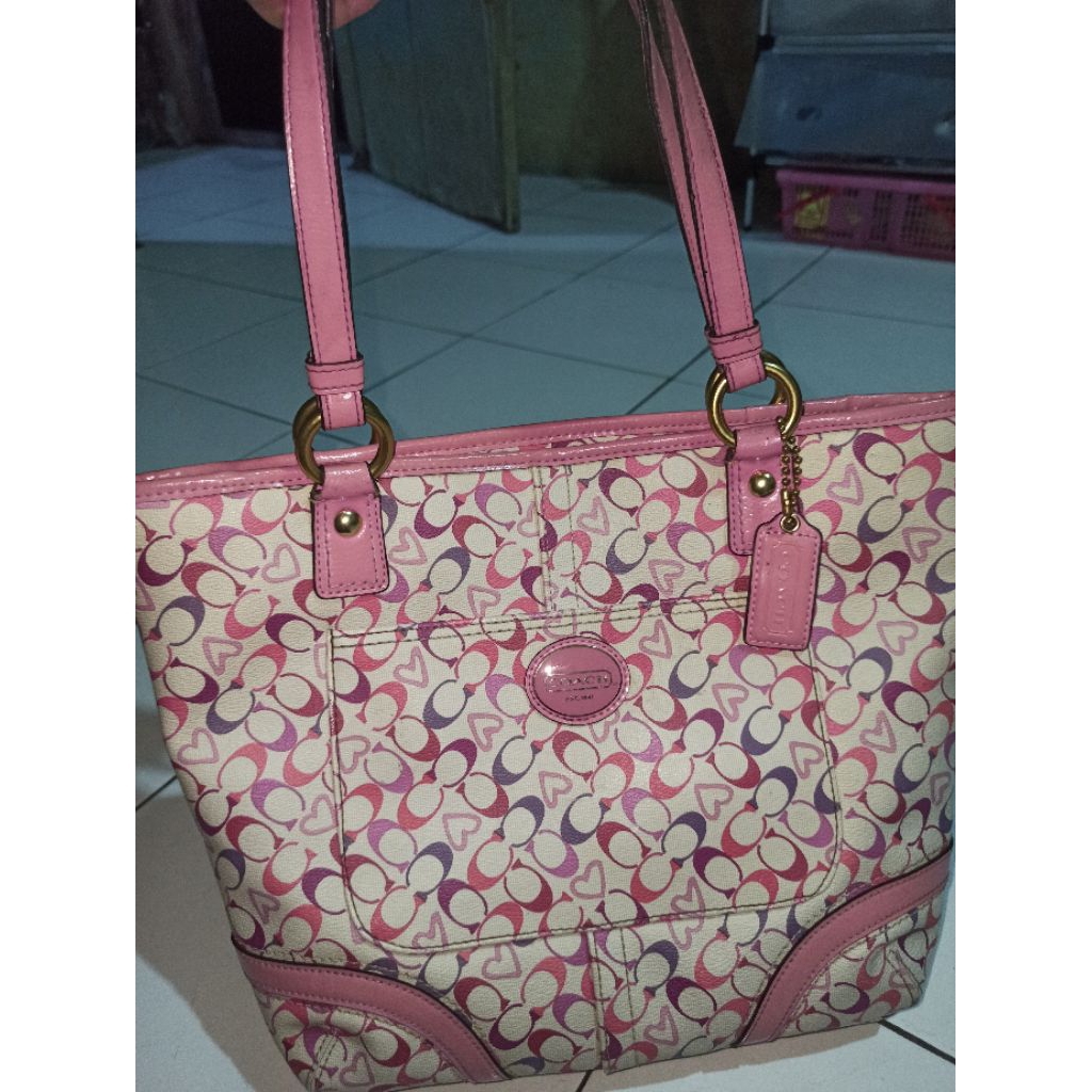tas tote mini coach kulit aman puring bersih wara pink