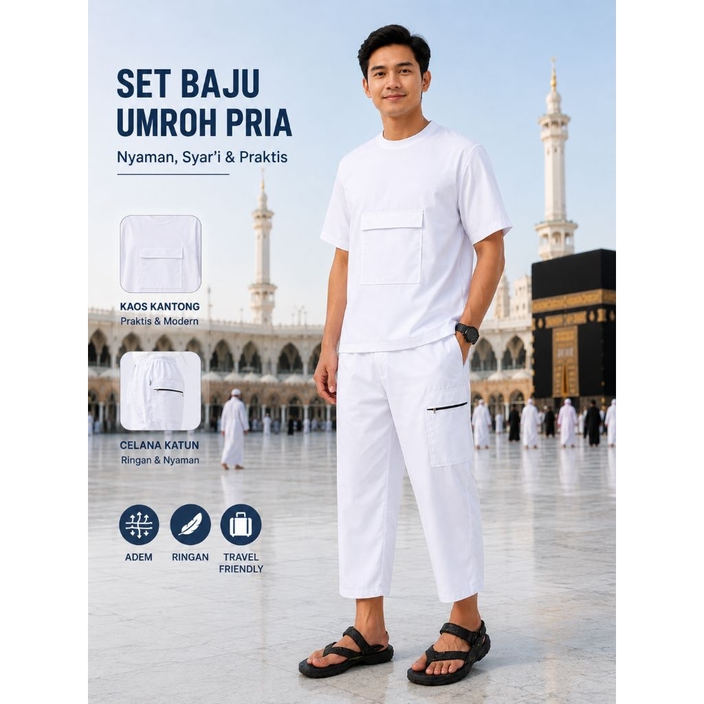 Paket Umroh Set Kaos dan Celana Sirwal Perlengkapan Baju Umroh Haji Pria