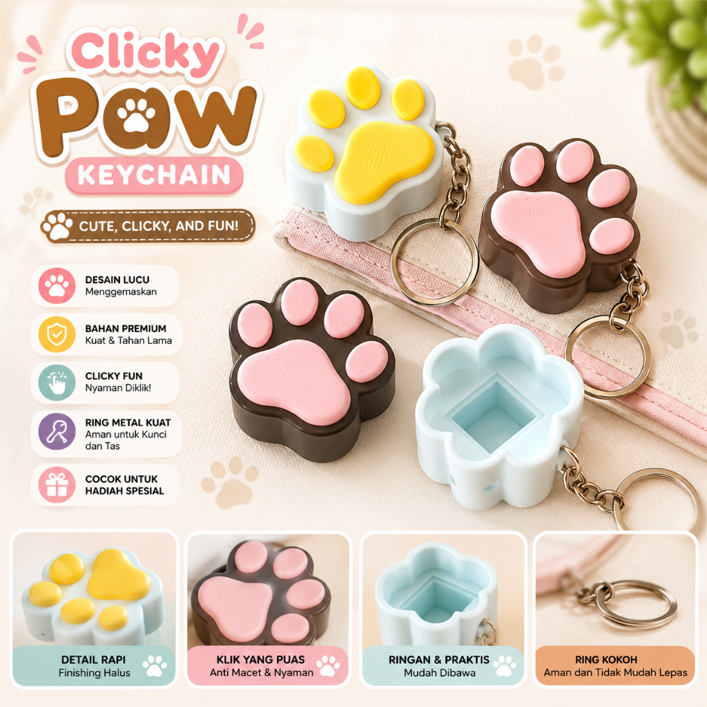 Clicky Paw Keychain | Cat Paw Fidget Toy | Paw Clicker Keychain Aesthetic