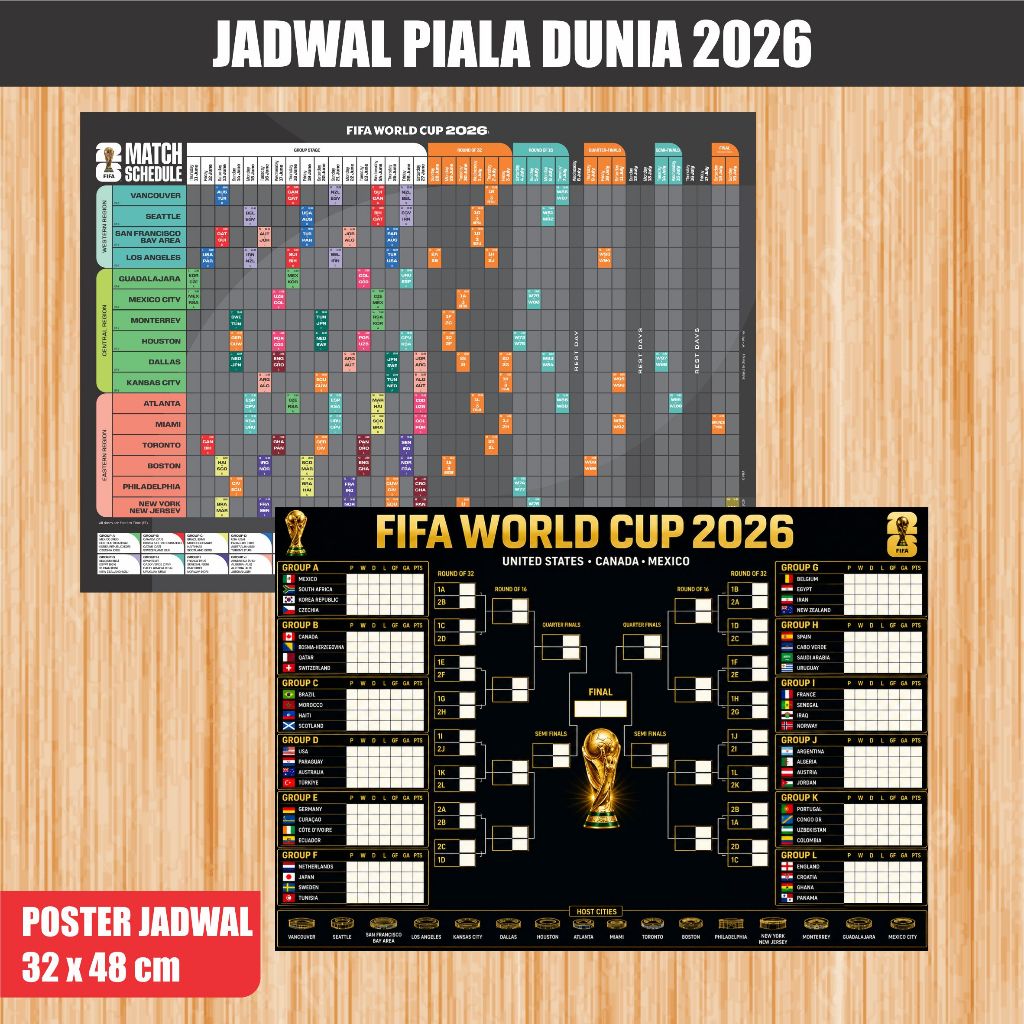 POSTER JADWAL PIALA DUNIA  2026 / 2 SET POSTER UKURAN 32 X 48 CM / POSTER JADWAL PIALA DUNIA 2028