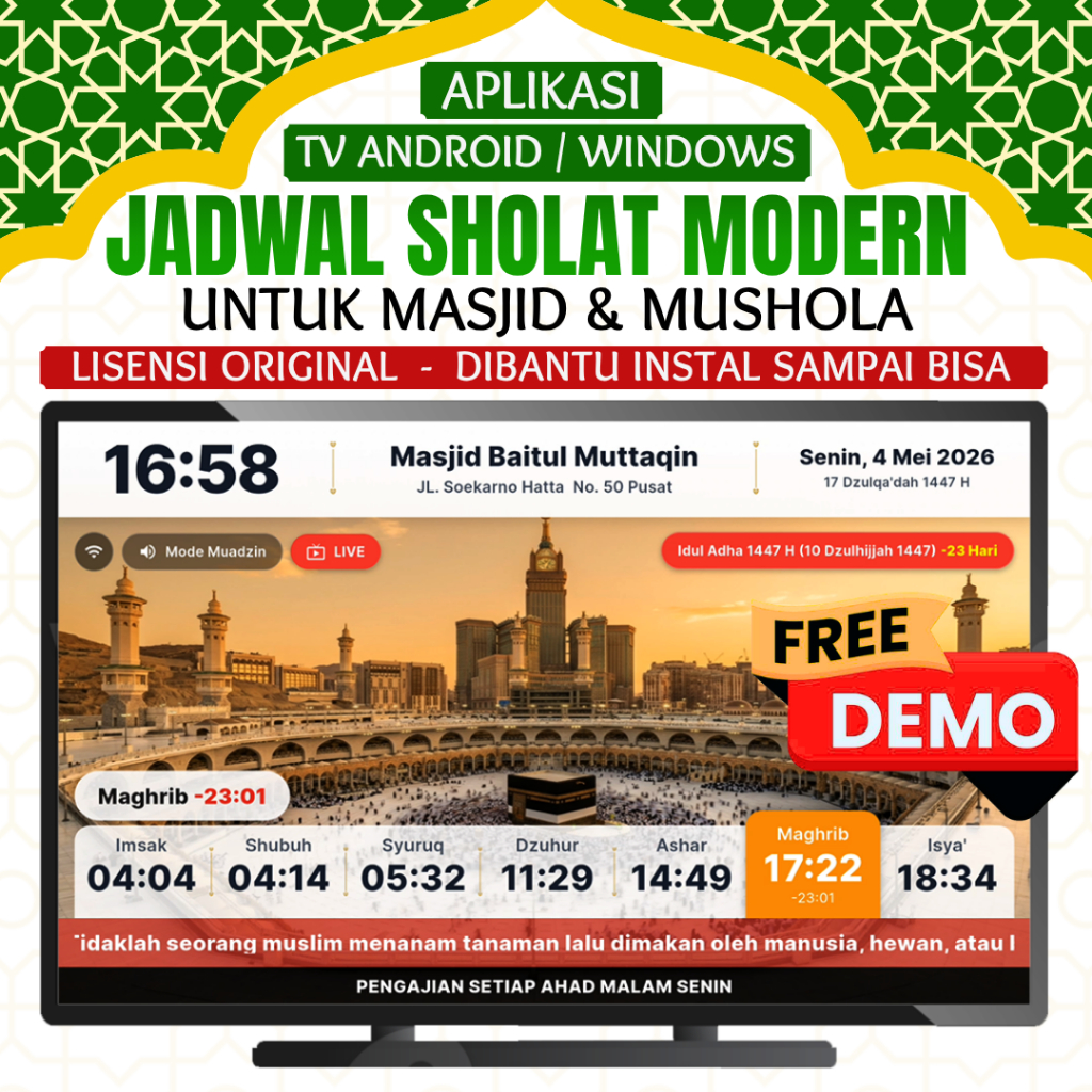 Software Jam Waktu Sholat TV Masjid & Mushola Otomatis (Full Kontrol HP) Termurah - Jam Jadwal Shola