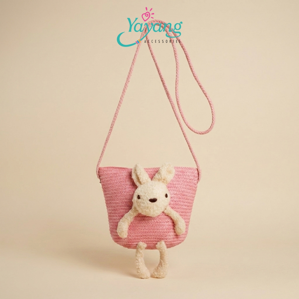 Yayang Tas Selempang Jerami  Anak Perempuan Boneka Kelinci Rajut Tas Anak Lucu Korean Style Tas Fash