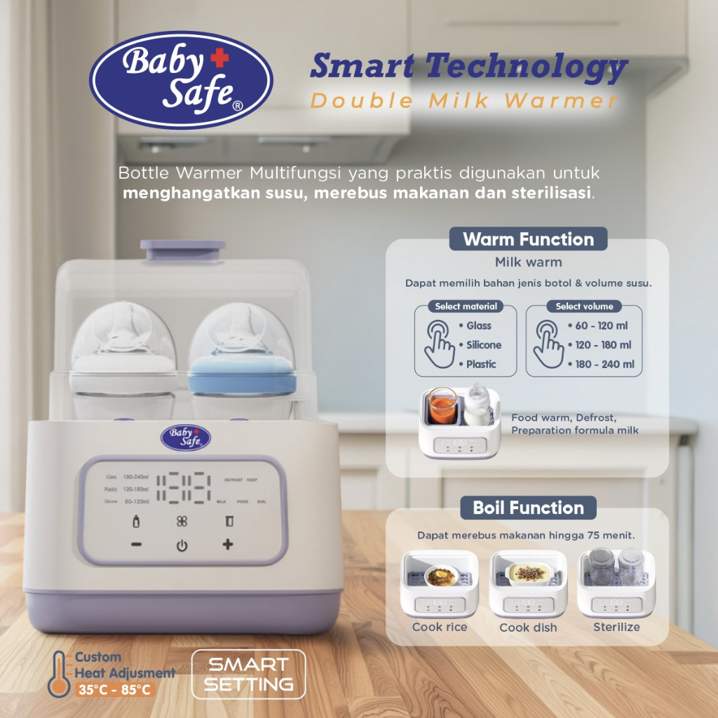 Baby Safe Twin Bottle Warmer Babysafe Alat Steril Botol Susu Bayi|Penghangat ASI Susu Makanan LBW01&