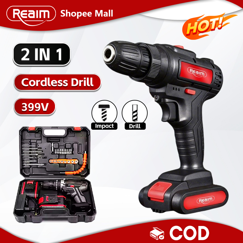 Reaim Mesin Bor Baterai 2 in 1 Tangan Cordless Drill Battery Bor Cordless Power Drills Kit Cordless