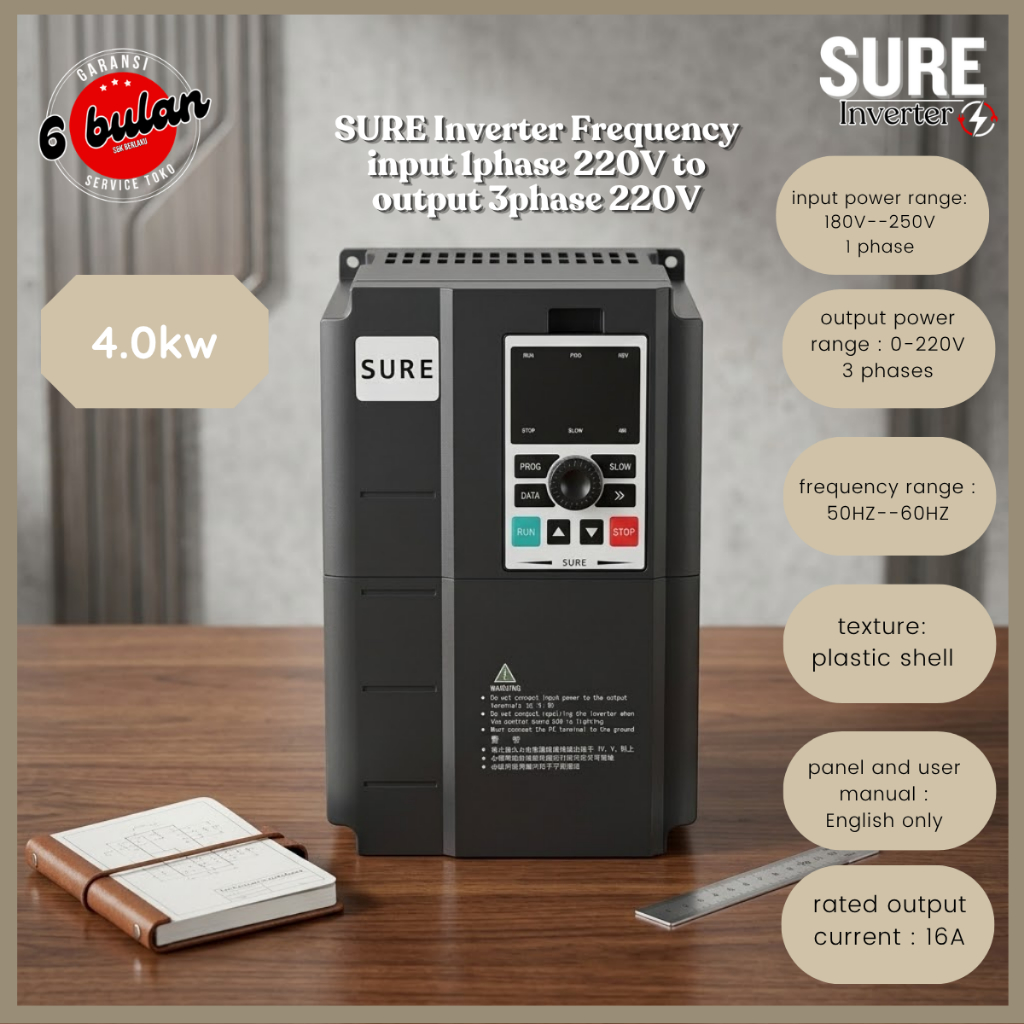 Inverter Frequency VFD SURE 4.0KW 220V Single Phase Input TO 3PHASE 220V Output
