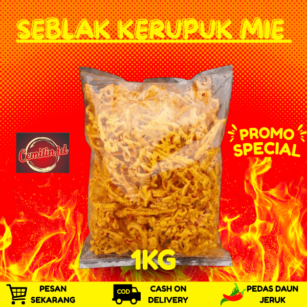 SEBLAK KERUPUK MIE KUNING 1KG PEDAS DAUN JERUK CAMILAN MAKANAN RINGAN SNACK SEBRING SEBLAK KERING