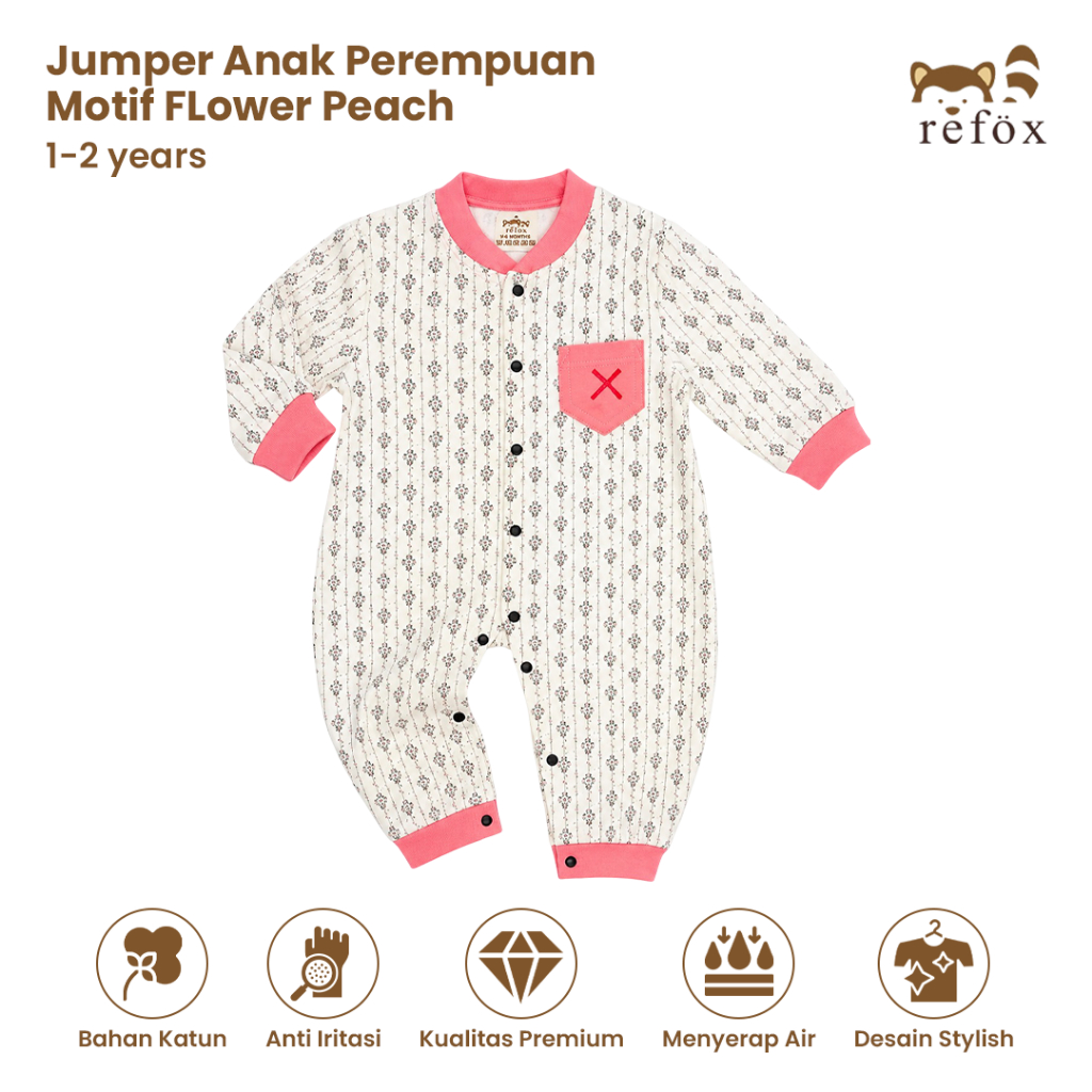 REFOX - Jumper Anak Perempuan Motif Flower Peach Usia 1-2 Tahun
