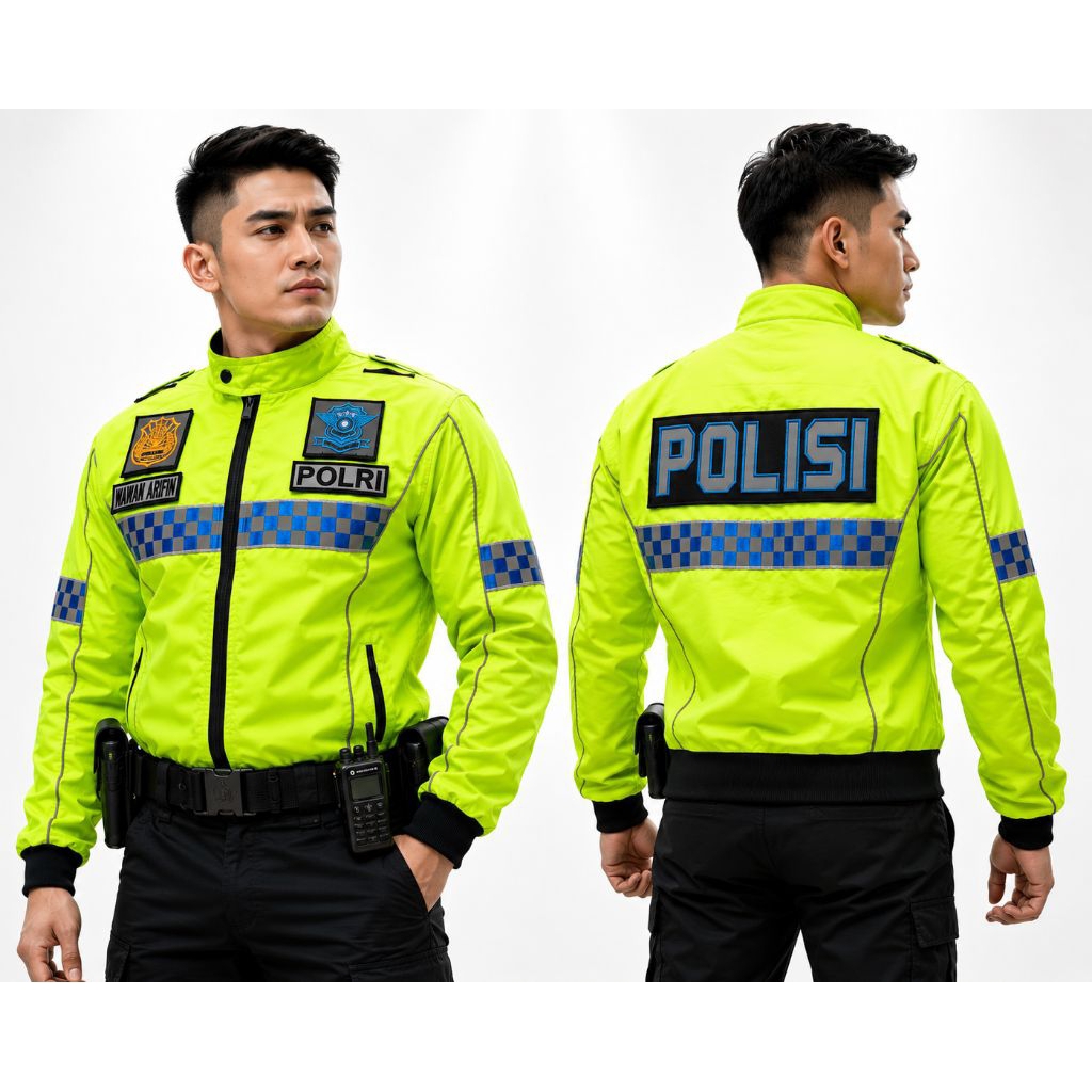 Gratis Nama jaket polisi hijau stabilo catur bordir tahan air