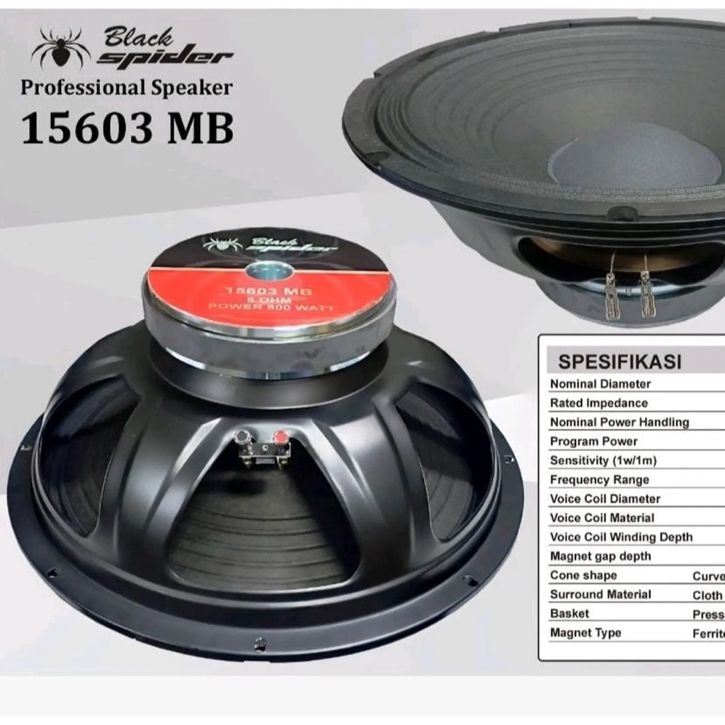 Speaker Komponen Black Spider BS 15603 MB 15inch Original Woofer Blackspider 15603MB 800watt 8ohm ( 
