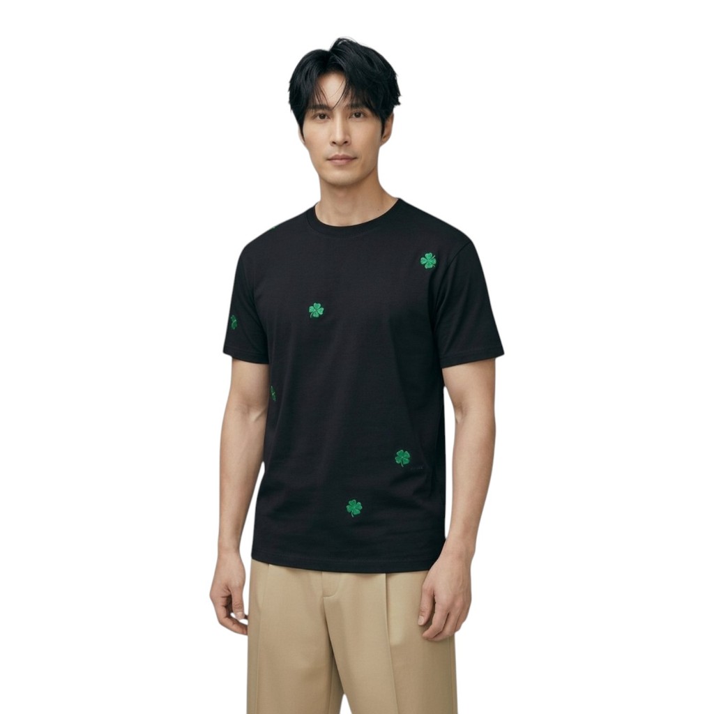 Damen Herren T-Shirt Cotton Leaf Letter Embroidered Black OROR