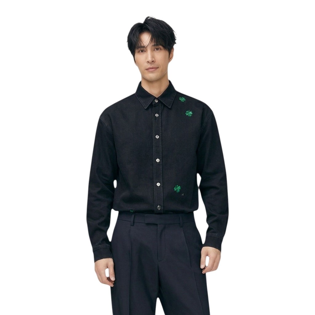 Damen Herren Shirt Cotton Leaf Letter Embroidered Black OROR