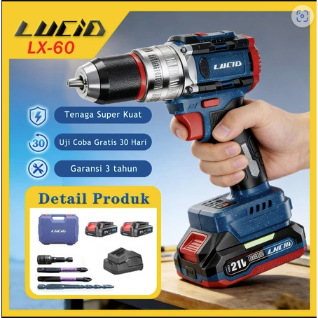 LUCID LX-60 Cordless Mesinbor 13MM 2.0A 21V lithium battery impact drill brushless baterai