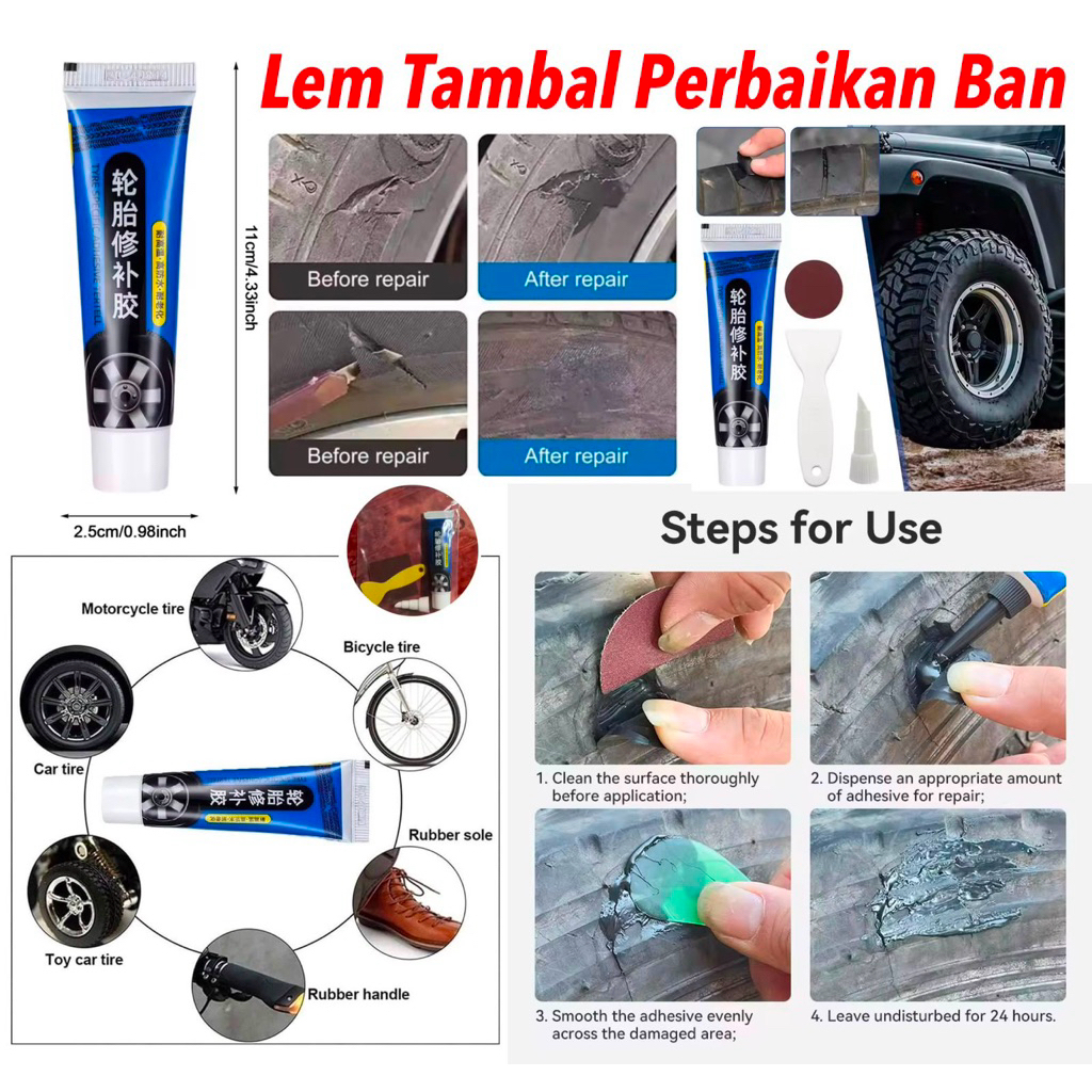 Lem Tambal Perbaikan Ban Mobil Sepeda Motor Anti Bocor Tahan Suhu Anti Bocor Anti Retak Untuk Ban Motor