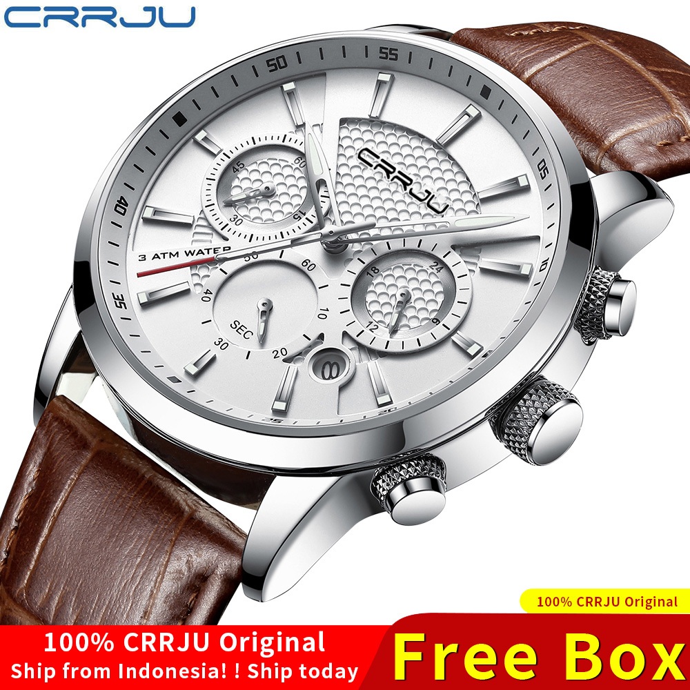 CRRJU Jam Tangan Pria Anti Air Original 100% Asli Keren Tali Kulit Tahan Luxury Chronograph Watch Me