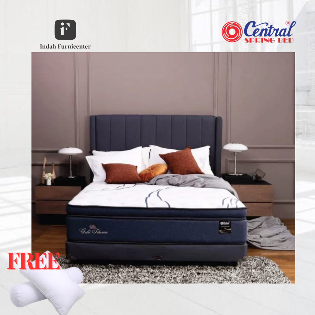 Kasur springbed Central Gold Titania Pillowtop with natural latex layer plus Super fluffy foam & clo