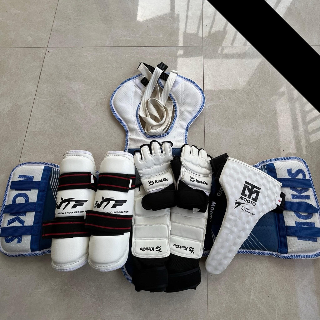 WTS Set Pelindung Taekwondo Lengkap Preloved Anak/Remaja – Body Protector, Shin Guard, E-Foot Taekwo