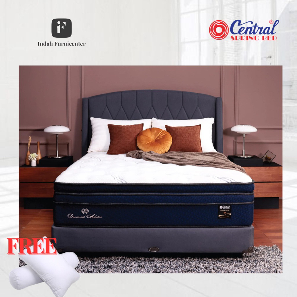 Kasur springbed Central Gold Diamond Asteria Pocket Plushtop pillowtop with layer natural latex plus