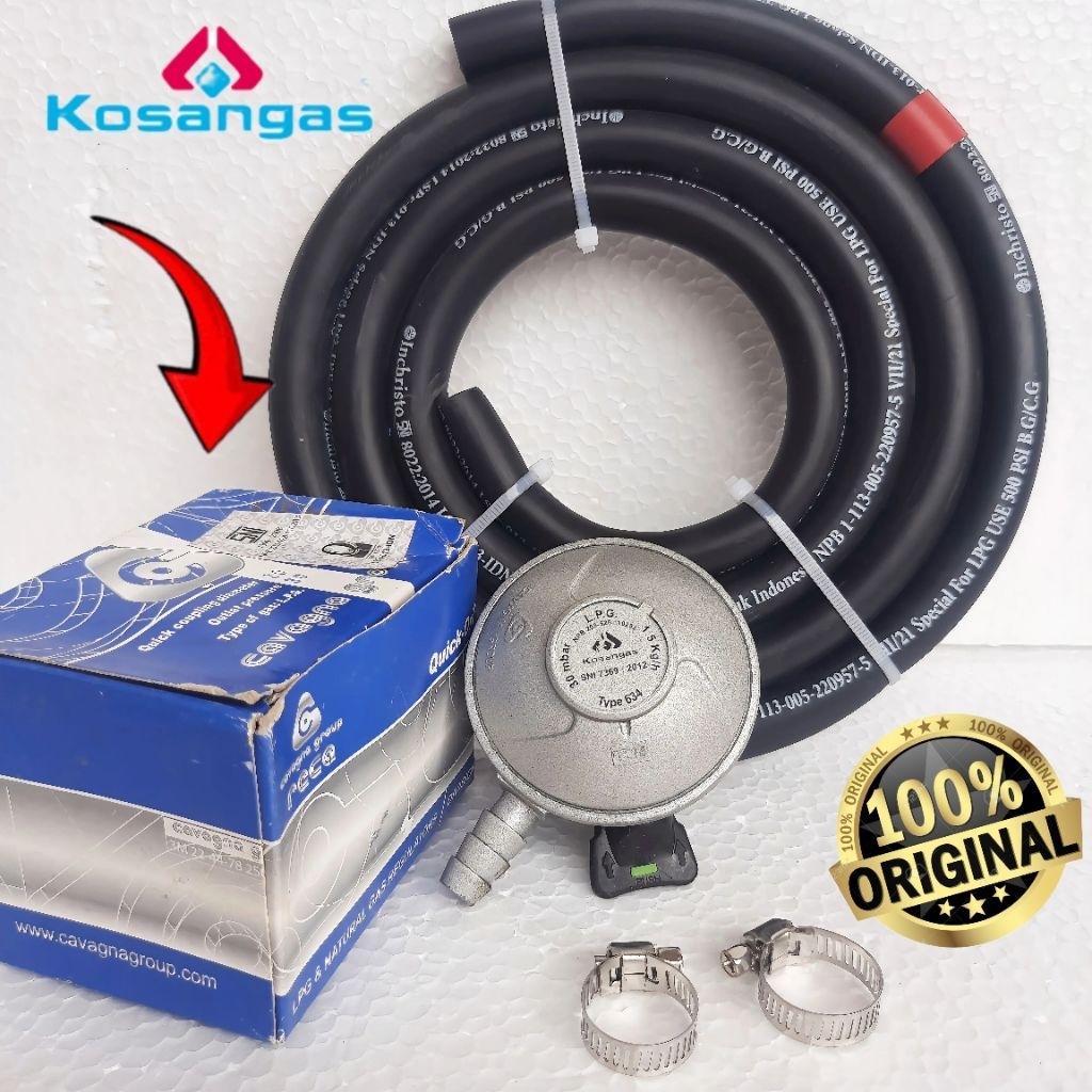 Regulator Gas Lpg Kosangas original - Selang Kompor Gas SNI 500 PSI 3 lapisan