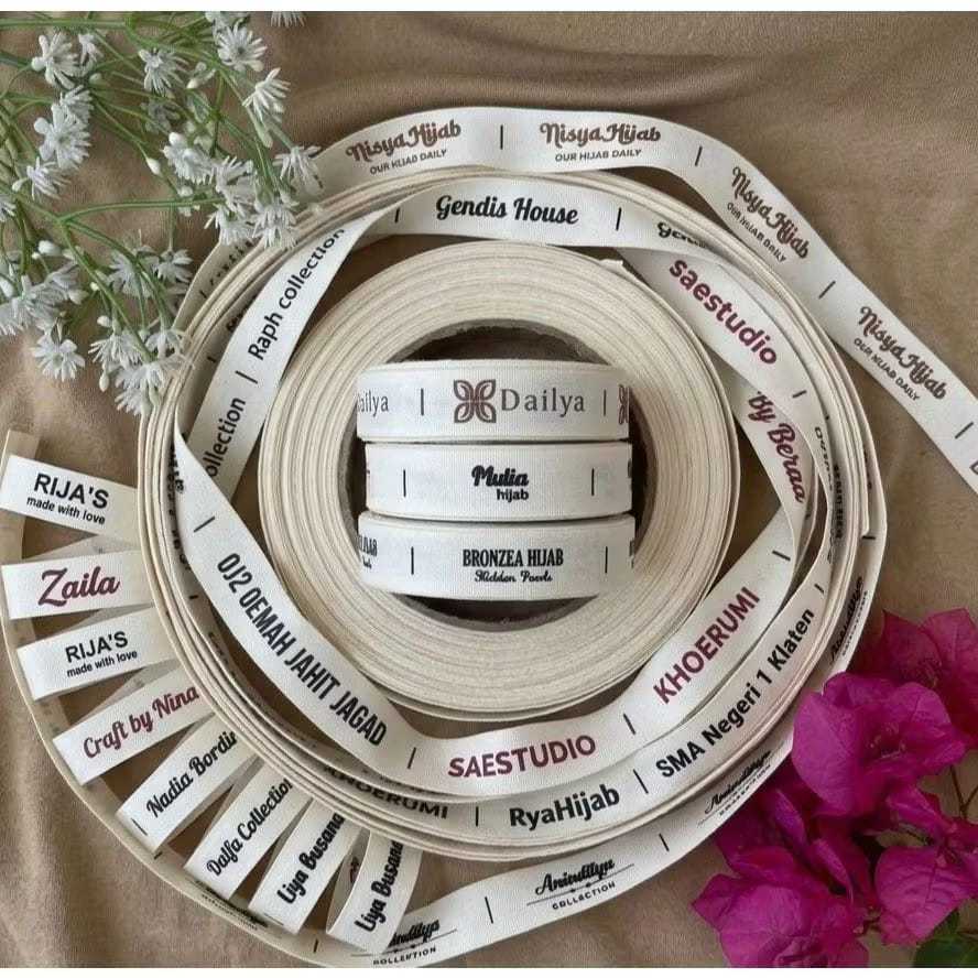 label katun custom 50 pcs/custom desain/label katun import/label satin putih,Label hijab/Label gamis