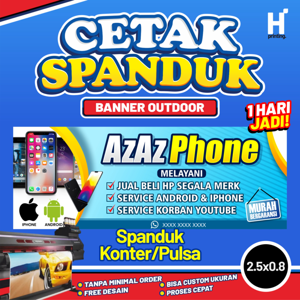 SPANDUK KONTER PULSA CETAK BANNER TOKO PULSA KONTER PULSA SERVICE HP UK.250X80 BISA CUSTOM GANTI NAM