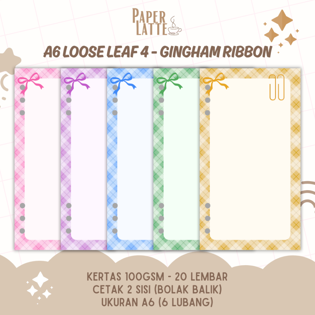 Isi Binder A6 Korea Gingham Ribbon Color Aesthetics | Loose leaf Binder A6 | isi binder estetik | Pa