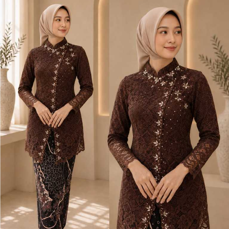Dhei Store Kebaya Janggan Brukat Wisuda / Tunik Brokat Payet Remaja Kondangan