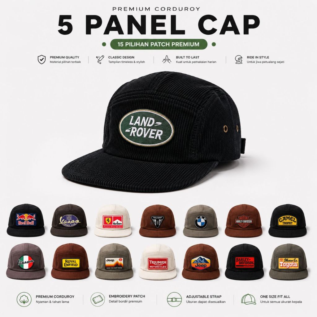 Topi 5 Panel Corduroy Patch Vintage Premium | Topi Outdoor Riding Touring Patch Casual