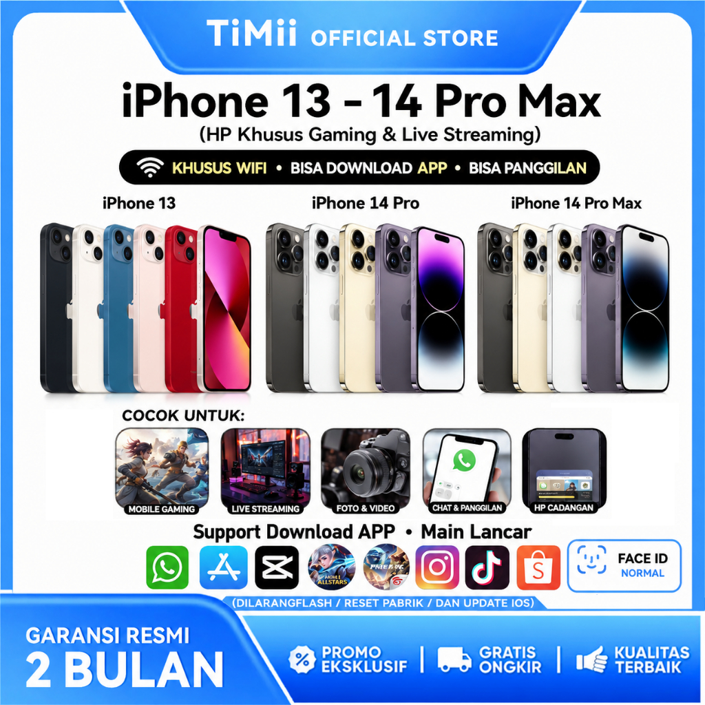 iPhone 14 Pro Max & 13 Pro Max Original Second WiFi Only (128GB/256GB) Face ID Normal Gaming Live St