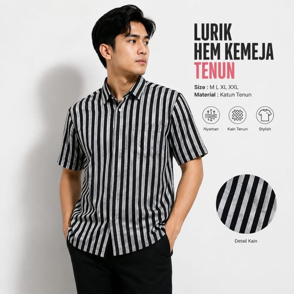 Kemeja lurik Pendek/ kemeja lengan pendek motif lurik