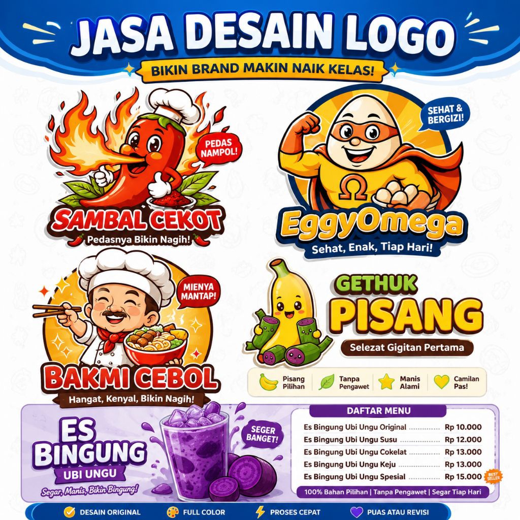 Desain logo karakter lucu makanan dan minuman 3D original