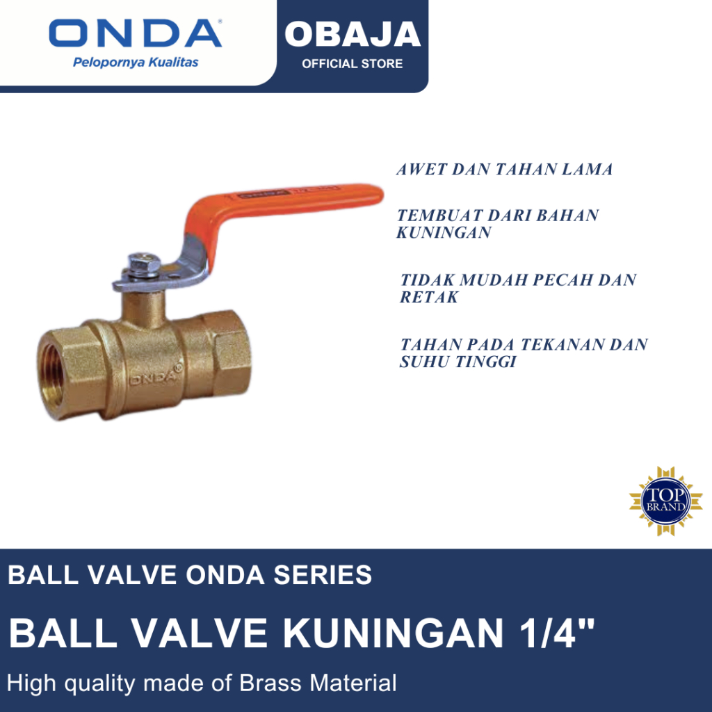 Onda Ball Valve 1/4" Onda / Stop Kran Kuningan Onda / Ball Valve Brass Onda