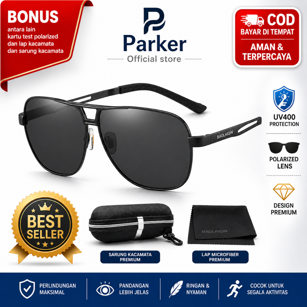 Kacamata Hitam Pria Keren Polarized Original Sunglasses Anti silau Kelas Premium 8521