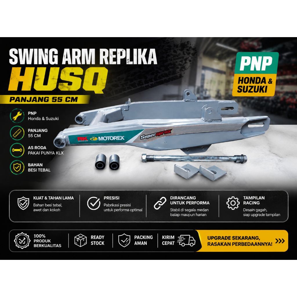 SWING ARM REPLIKA HUSQ 55 CM PNP HONDA BLADE REVO KARISMA SUPRA C70 KIRANA ALL BEBEK CUSTOM