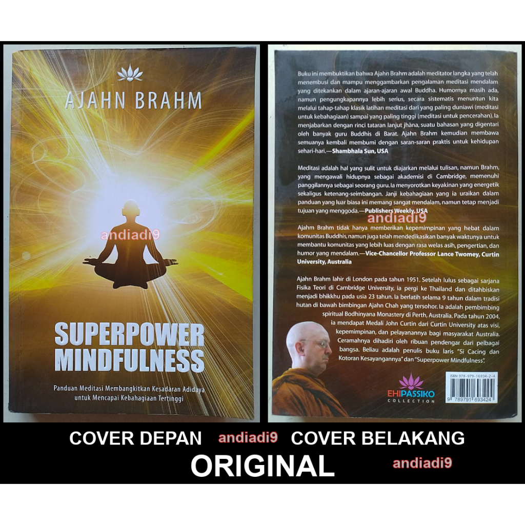 BUKU SUPERPOWER MINDFULNESS PANDUAN MEDITASI MEMBANGKITKAN KESADARAN ADIDAYA  AJAHN BRAHM ORIGINAL A
