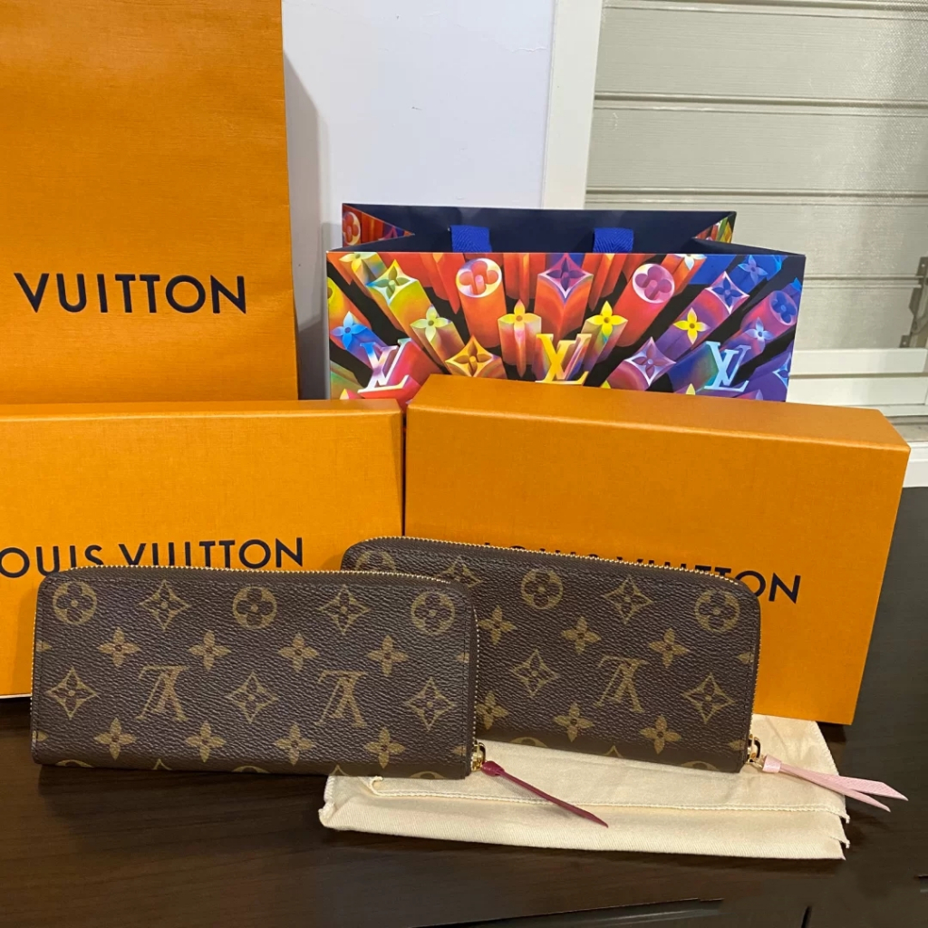Dompet Louis Vuitton Clémence M60742 bekas dari Prancis, berbahan kanvas Monogram dengan interior wa