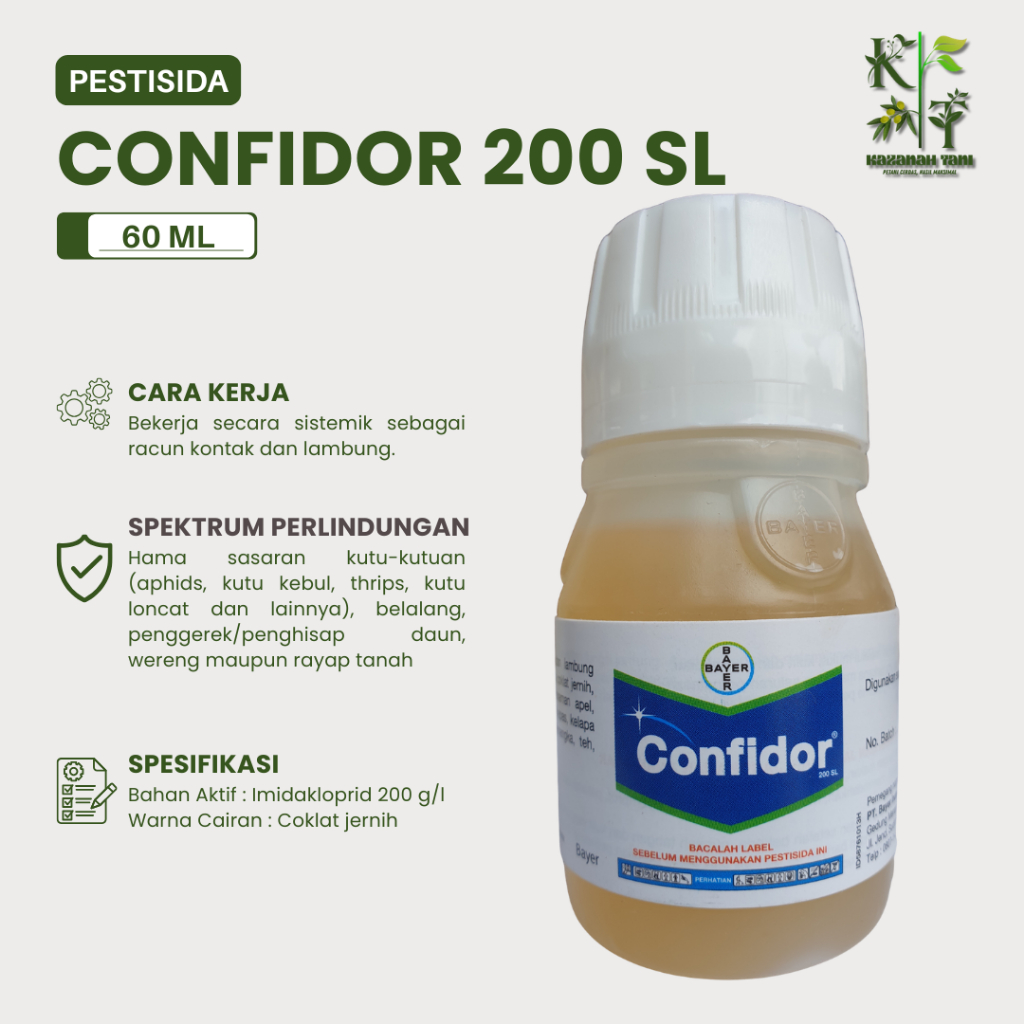 Akarisida Insektisida Bayer Confidor 200SL 60 ml - Thrips Wereng Belalang Kutu Rayap Tanah Penggerek