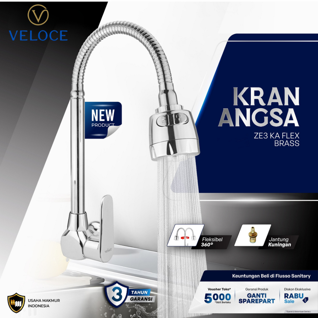 Kran Angsa Fleksible Cuci Piring Kran Angsa Wastafel Brass Jantung Kuningan 3070