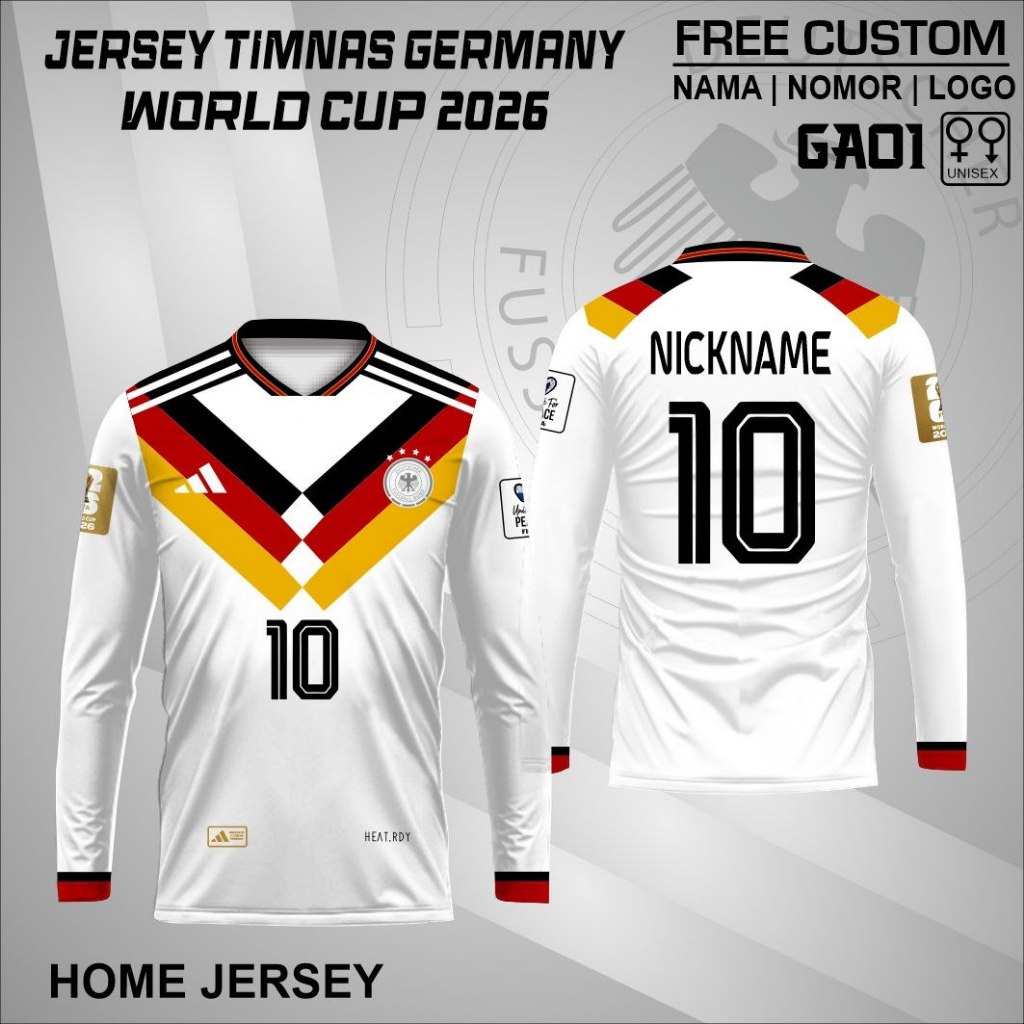 Jersey kaos lengan panjang timnas jerman 2026 home away free custom