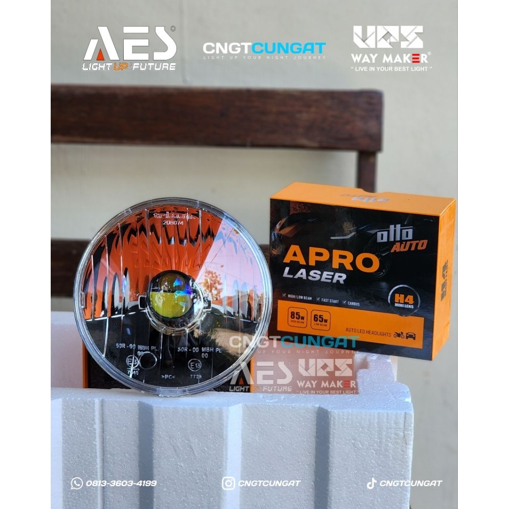 LAMPU REFLEKTOR H4 CAHAYA BILED APRO LASER 65W/85W PNP BATOK CB CD GL100 YL L2G