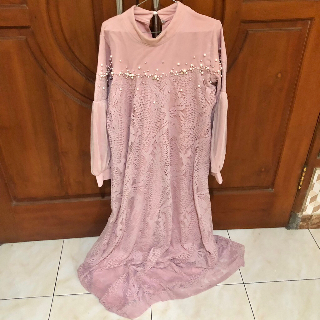 Gamis Brokat Dusty Pink
